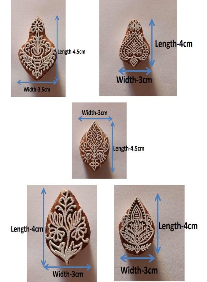 ecofynd Round Wood Block Stamps (Pack of 5), Wooden Blocks for Block Printing Stamp Set, Artistic Shapes Craft Kids Saree Border DIY Henna Fabric Textile Paper Clay Pottery Hand-Carved (BLOCK009) - Image 3